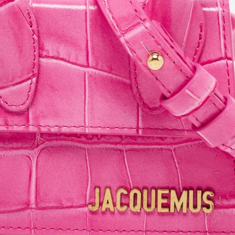 Pre Owned Jacquemus Pink Croc Embossed Leather Le Chiquito Mini Bag