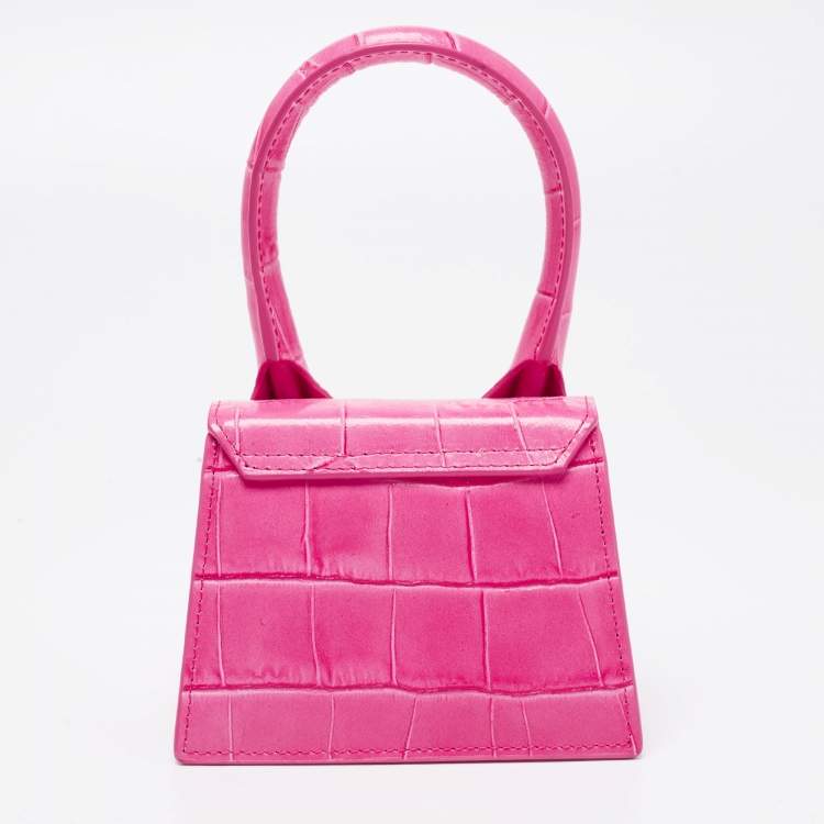 Pre Owned Jacquemus Pink Croc Embossed Leather Le Chiquito Mini Bag