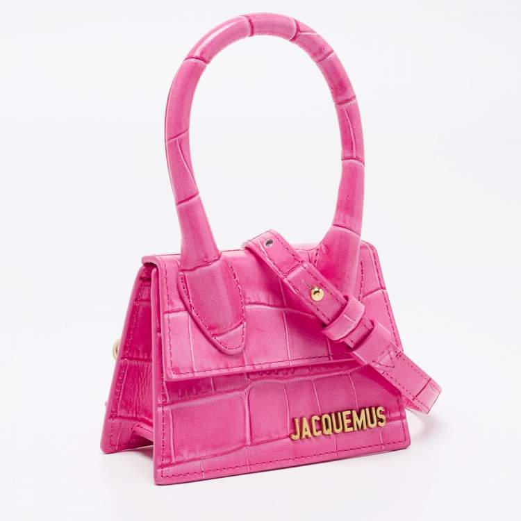 Pre Owned Jacquemus Pink Croc Embossed Leather Le Chiquito Mini Bag