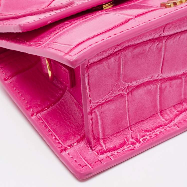 Pre Owned Jacquemus Pink Croc Embossed Leather Le Chiquito Mini Bag