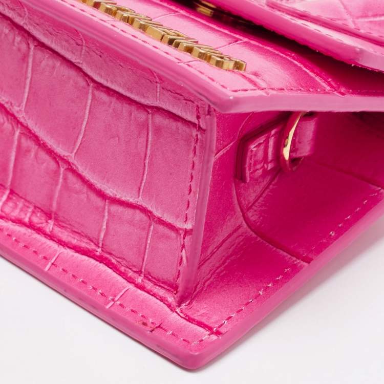 Pre Owned Jacquemus Pink Croc Embossed Leather Le Chiquito Mini Bag