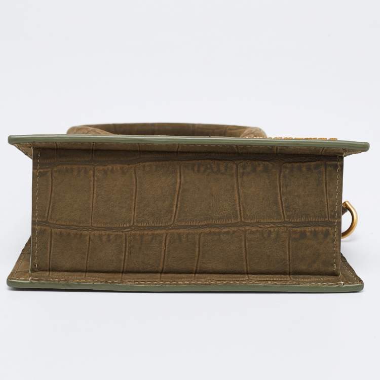 Pre Owned Jacquemus Khaki Green Croc Embossed Nubuck Leather Moyen Le Chiquito Top Handle Bag