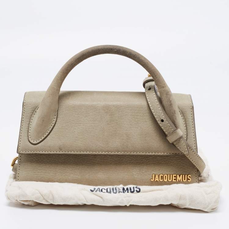 Pre Owned Jacquemus Grey Nubuck Leather Le Chiquito Top Handle Bag.