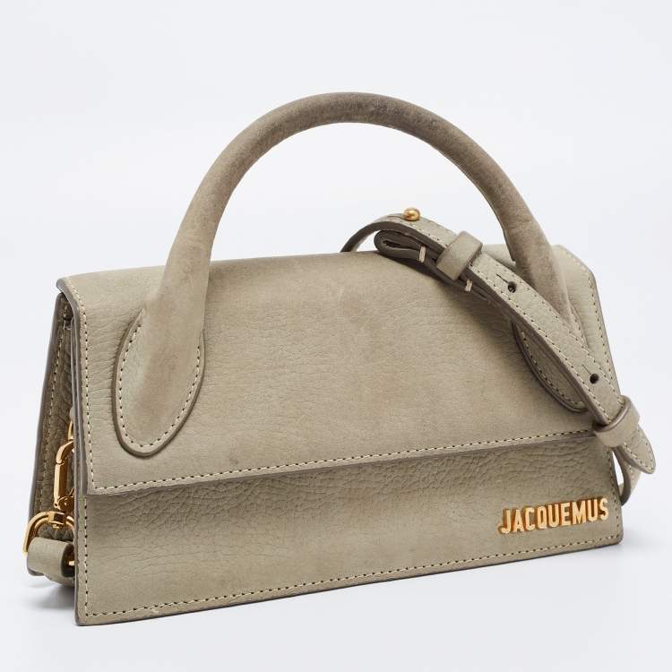 Pre Owned Jacquemus Grey Nubuck Leather Le Chiquito Top Handle Bag.