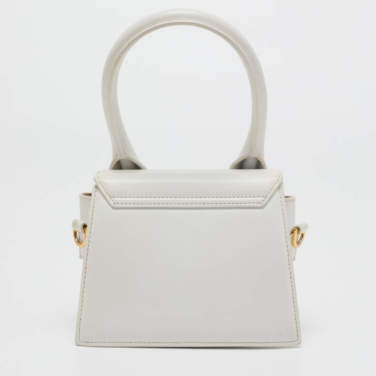 مملوكة مسبقًا Jacquemus White Leather Noeud Le Chiquito Top Handle Bag