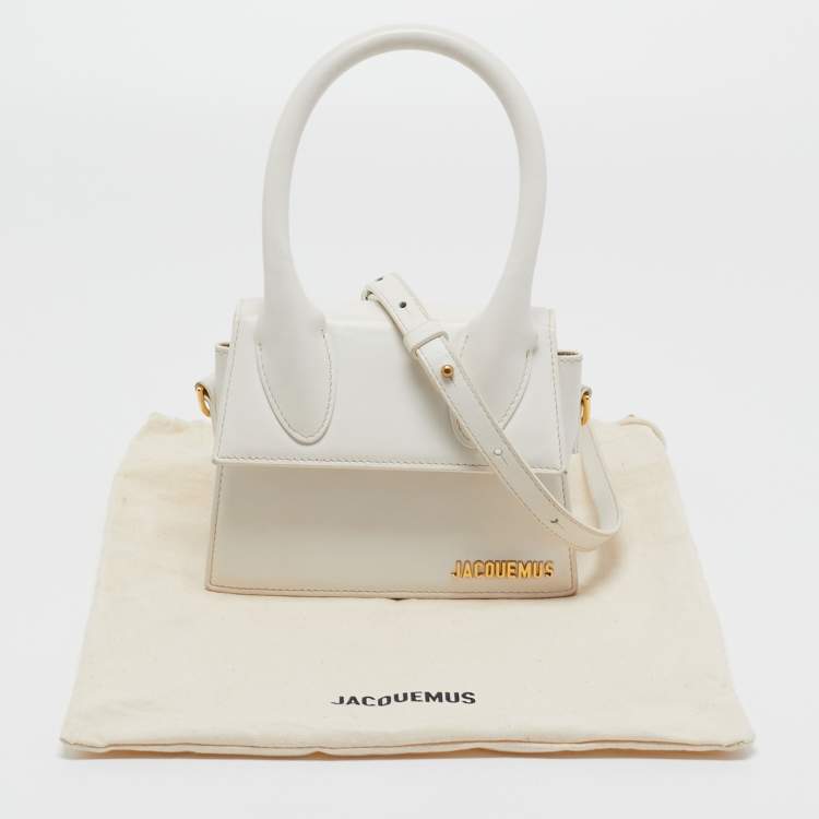 مملوكة مسبقًا Jacquemus White Leather Noeud Le Chiquito Top Handle Bag