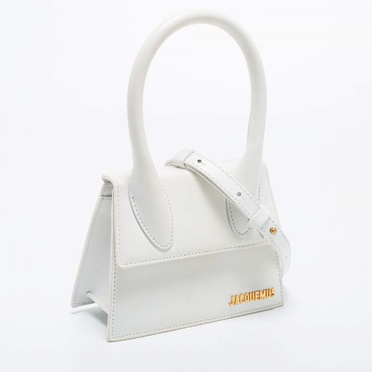 Pre Owned Jacquemus White Leather Noeud Le Chiquito Top Handle Bag