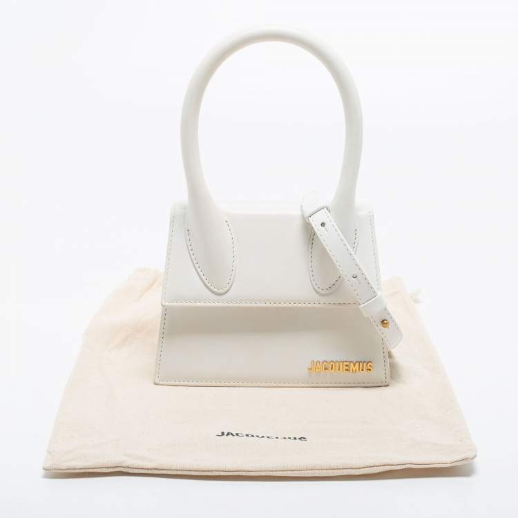 Pre Owned Jacquemus White Leather Noeud Le Chiquito Top Handle Bag