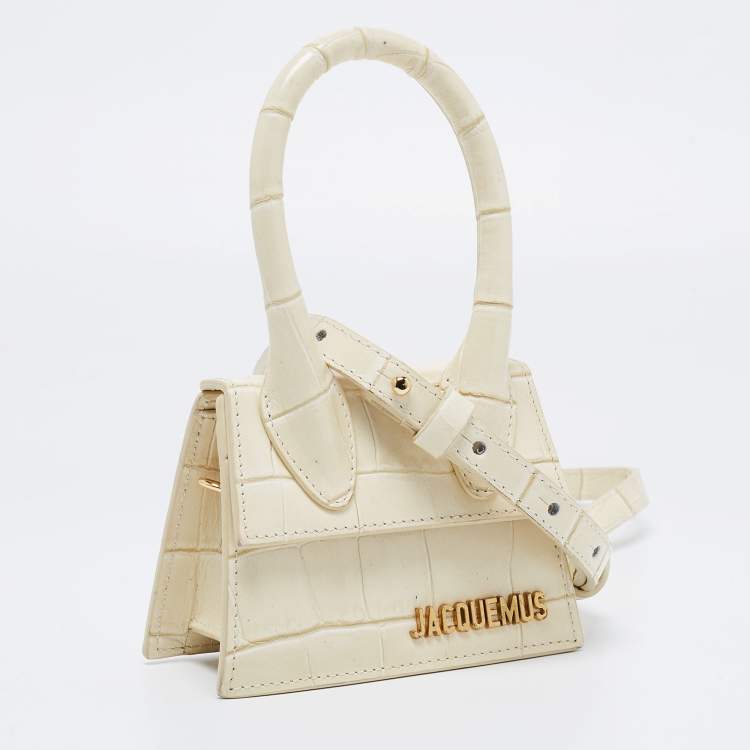 مملوكة مسبقًا Jacquemus Cream Croc Embossed Leather Le Chiquito Mini Bag