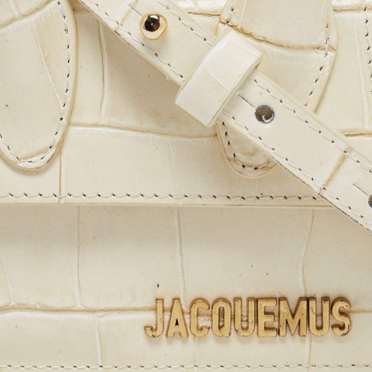 مملوكة مسبقًا Jacquemus Cream Croc Embossed Leather Le Chiquito Mini Bag
