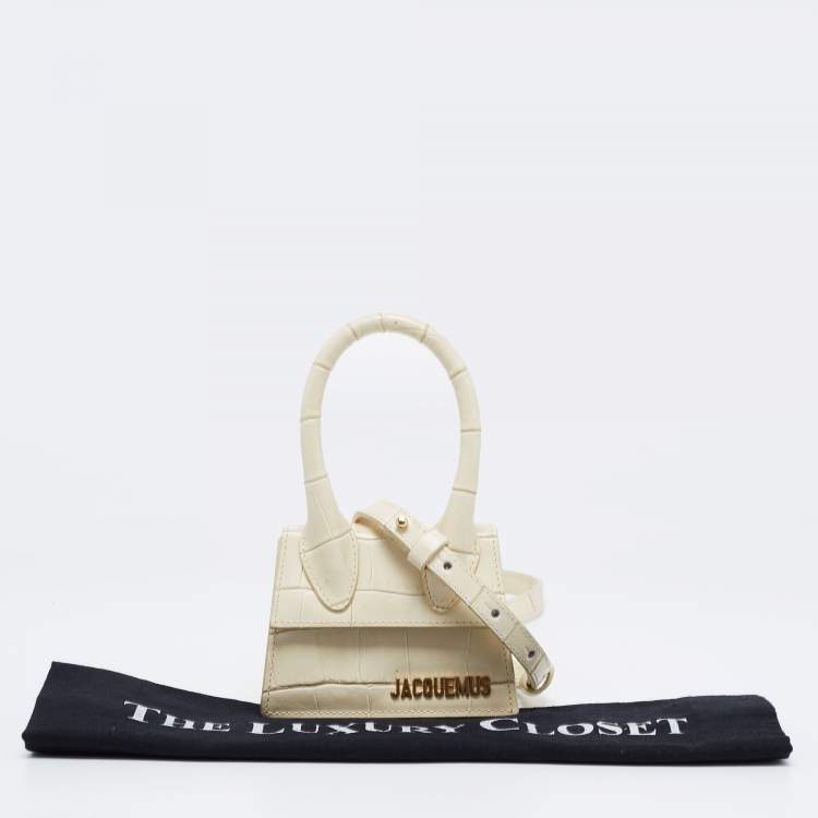 مملوكة مسبقًا Jacquemus Cream Croc Embossed Leather Le Chiquito Mini Bag
