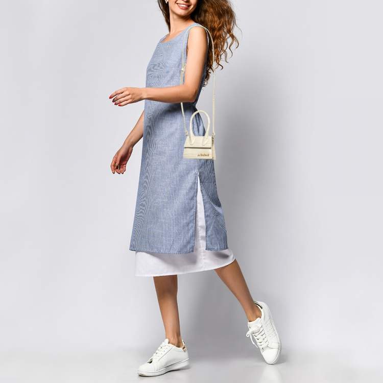 مملوكة مسبقًا Jacquemus Cream Croc Embossed Leather Le Chiquito Mini Bag