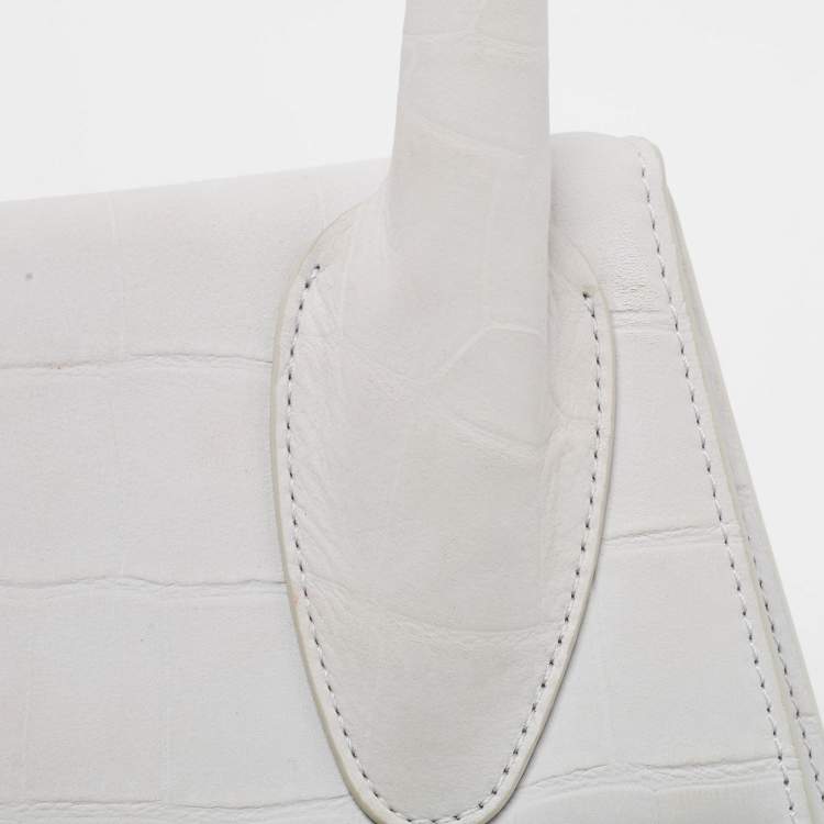 Pre Owned Jacquemus White Croc Embossed Leather Grand Le Chiquito Top Handle Bag