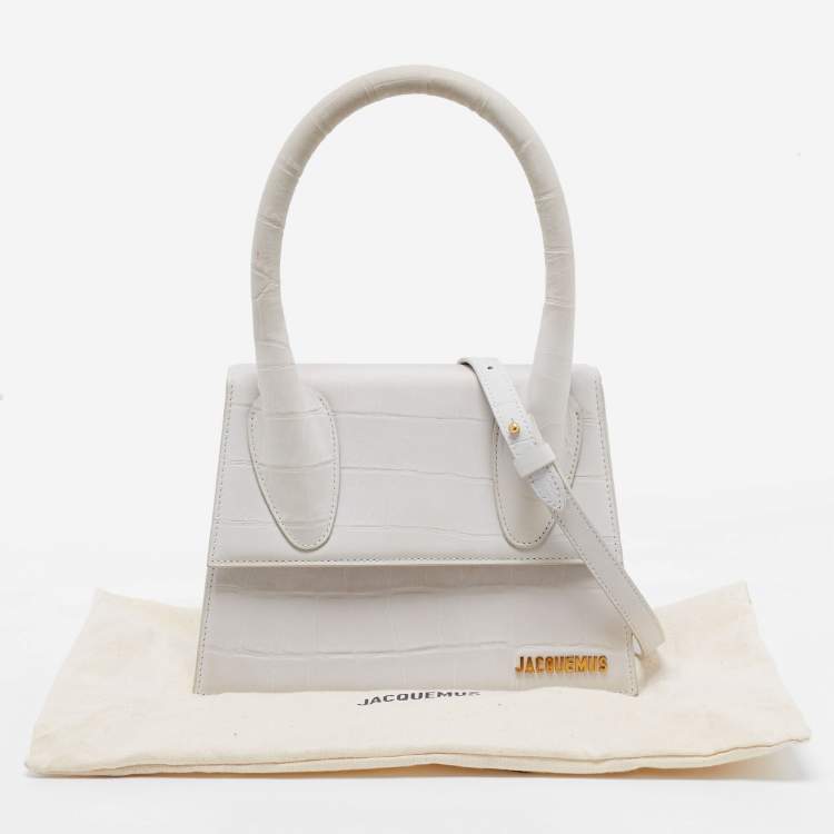 Pre Owned Jacquemus White Croc Embossed Leather Grand Le Chiquito Top Handle Bag