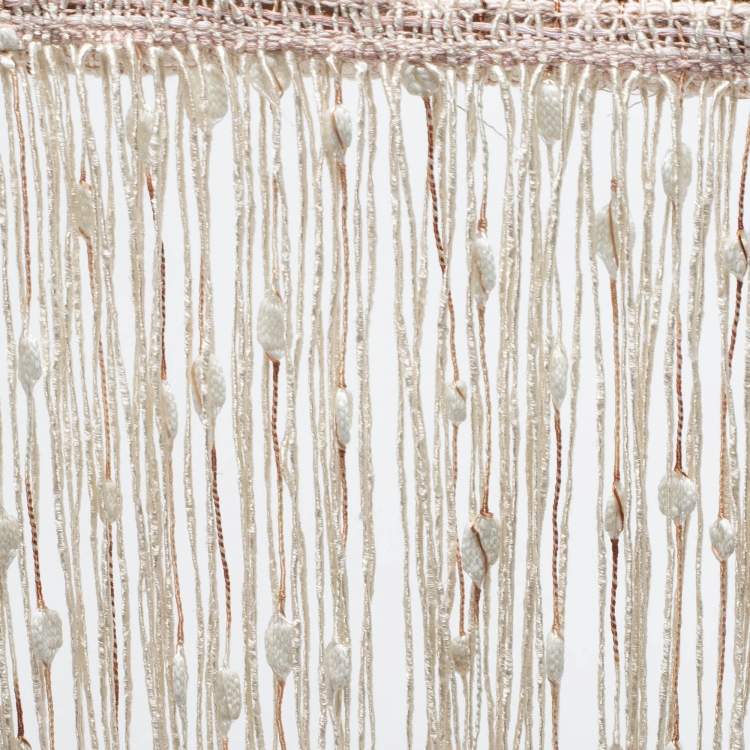 Pre Owned Jacquemus White/Beige Woven Canvas and Leather Mini Espelho Fringe Bag
