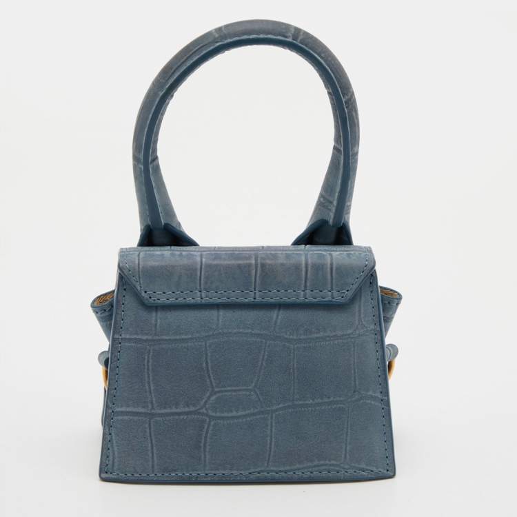 Pre Owned Jacquemus Blue Croc Embossed Leather Le Chiquito Mini Bag