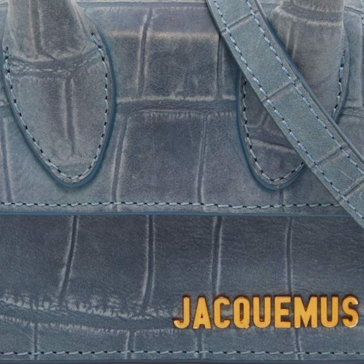 Pre Owned Jacquemus Blue Croc Embossed Leather Le Chiquito Mini Bag