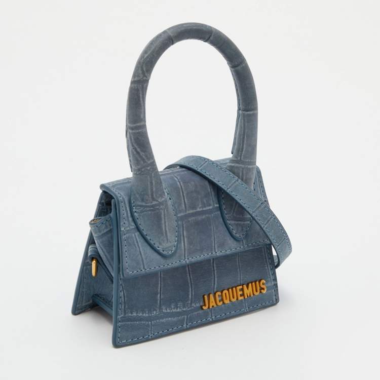 Pre Owned Jacquemus Blue Croc Embossed Leather Le Chiquito Mini Bag