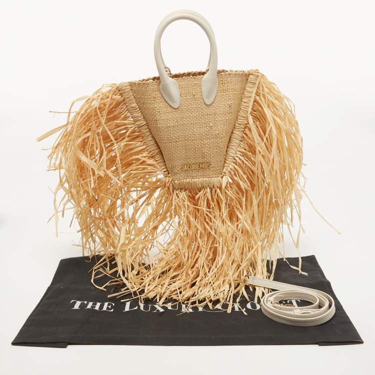مملوكة مسبقًا Jacquemus Cream/White Woven Raffia and Leather Let Petite Baci Shoulder Bag
