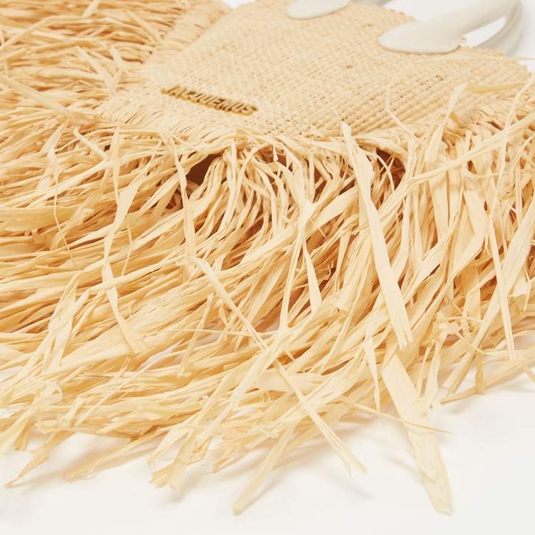مملوكة مسبقًا Jacquemus Cream/White Woven Raffia and Leather Let Petite Baci Shoulder Bag