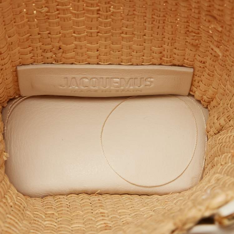مملوكة مسبقًا Jacquemus Cream/White Woven Raffia and Leather Let Petite Baci Shoulder Bag