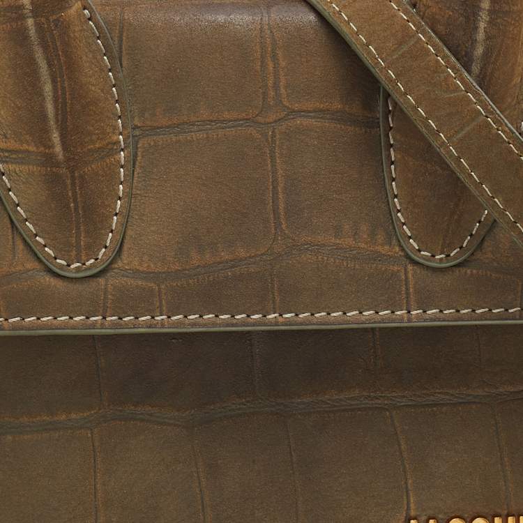 Pre Owned Jacquemus Khaki Green Croc Embossed Leather Le Chiquito Bag