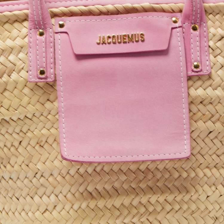 Pre Owned Jacquemus Pink/Cream Raffia and Nubuck Leather Le Panier Soleil Basket Bag 