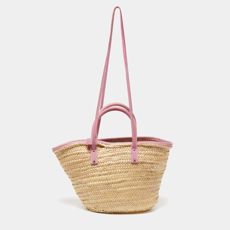Pre Owned Jacquemus Pink/Cream Raffia and Nubuck Leather Le Panier Soleil Basket Bag 