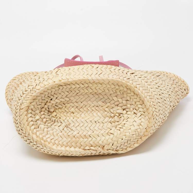 Pre Owned Jacquemus Pink/Cream Raffia and Nubuck Leather Le Panier Soleil Basket Bag 