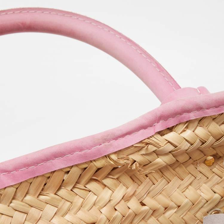 Pre Owned Jacquemus Pink/Cream Raffia and Nubuck Leather Le Panier Soleil Basket Bag 