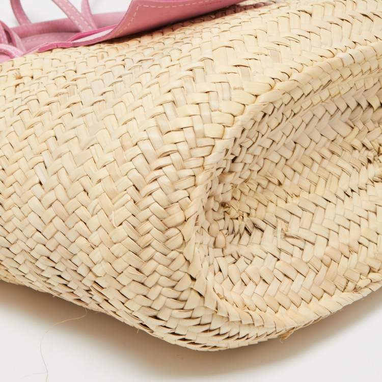 Pre Owned Jacquemus Pink/Cream Raffia and Nubuck Leather Le Panier Soleil Basket Bag 