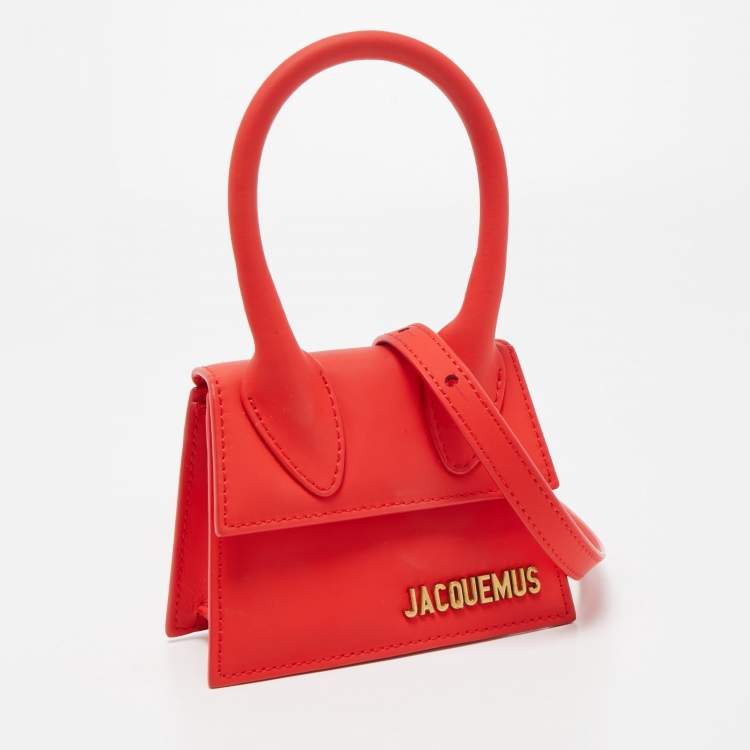 Pre Owned Jacquemus Matte Red Leather Mini Le Chiquito Top Handle Bag