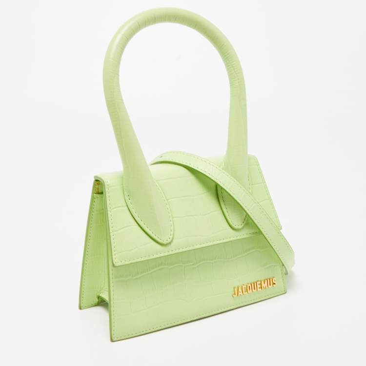 Pre Owned Jacquemus Light Green Croc Embossed Leather Le Chiquito Noeud Top Handle Bag