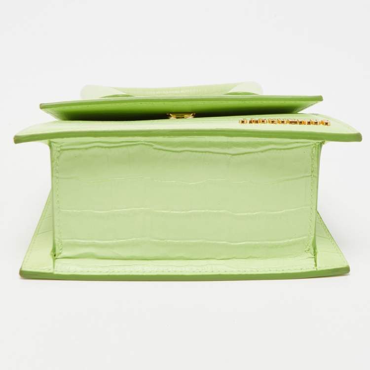 Pre Owned Jacquemus Light Green Croc Embossed Leather Le Chiquito Noeud Top Handle Bag