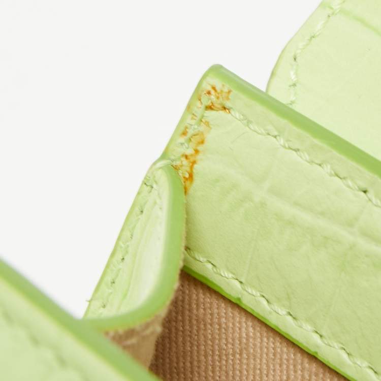 Pre Owned Jacquemus Light Green Croc Embossed Leather Le Chiquito Noeud Top Handle Bag