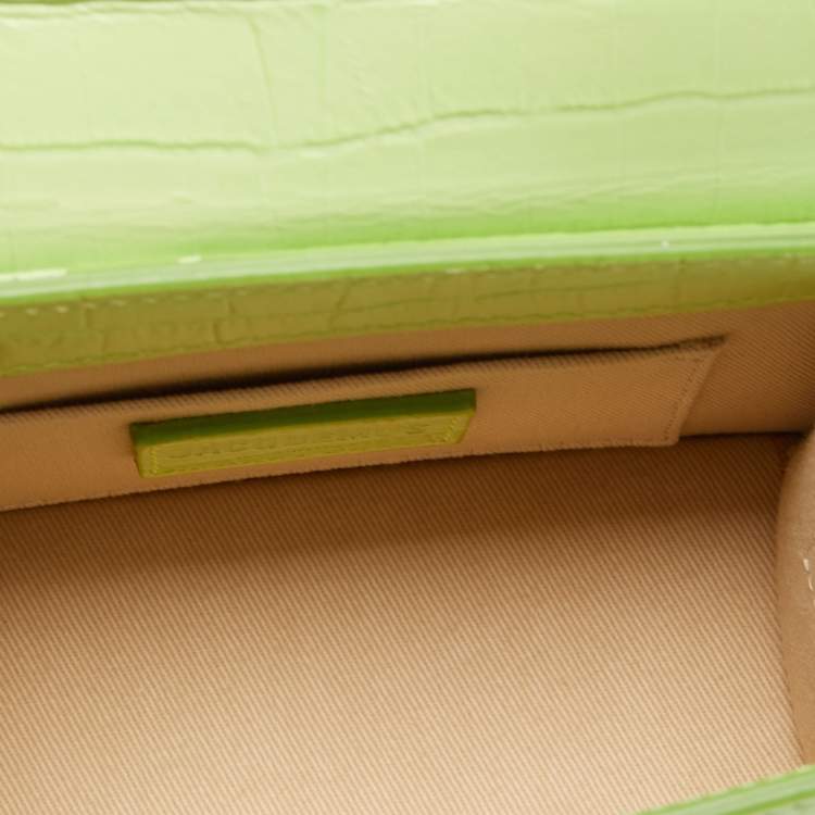Pre Owned Jacquemus Light Green Croc Embossed Leather Le Chiquito Noeud Top Handle Bag