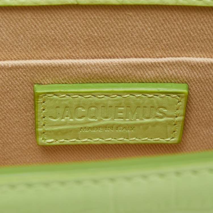 Pre Owned Jacquemus Light Green Croc Embossed Leather Le Chiquito Noeud Top Handle Bag