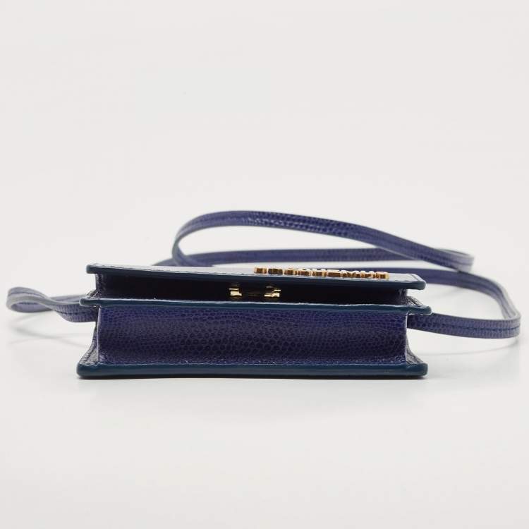 Pre Owned Jacquemus Blue Lizard Embossed Leather Mini Le Bello Crossbody Bag