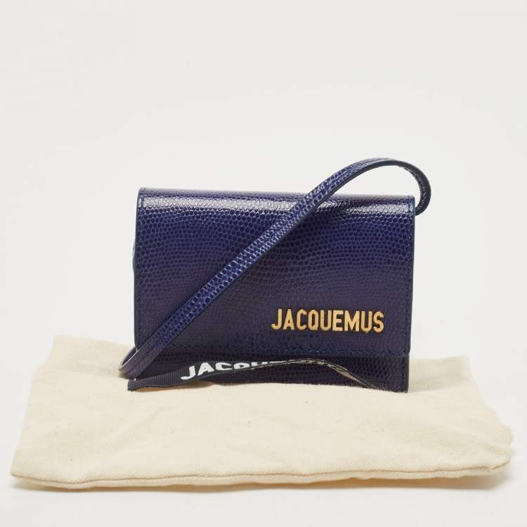 Pre Owned Jacquemus Blue Lizard Embossed Leather Mini Le Bello Crossbody Bag