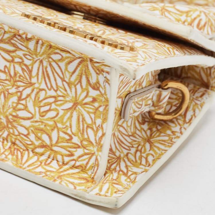 Pre Owned Jacquemus Yellow/White Floral Print Leather Mini Le Chiquito Top Handle Bag