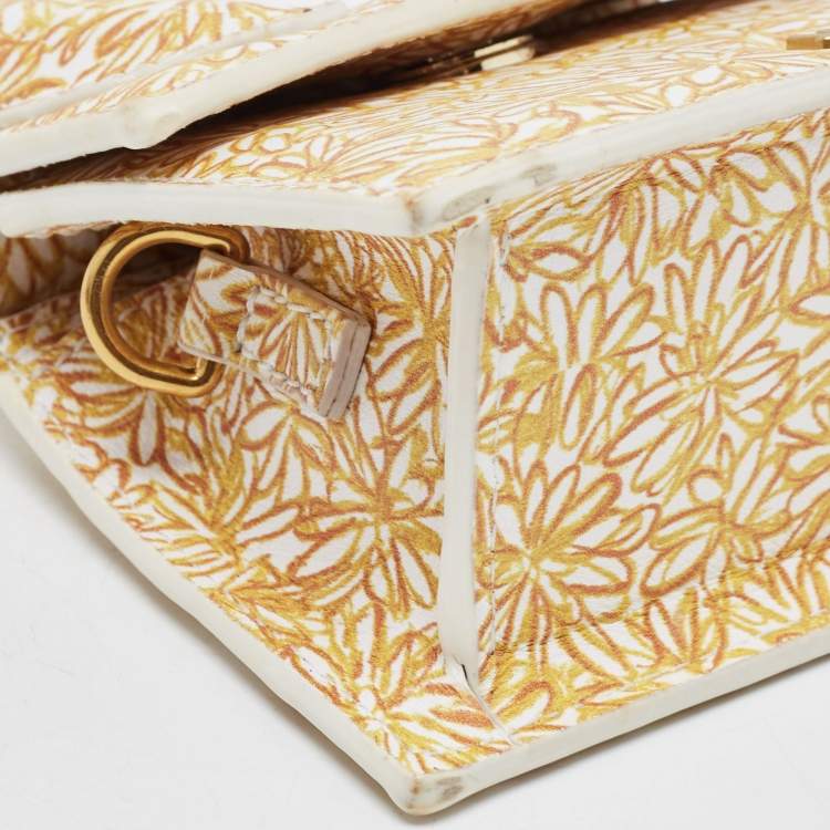 Pre Owned Jacquemus Yellow/White Floral Print Leather Mini Le Chiquito Top Handle Bag