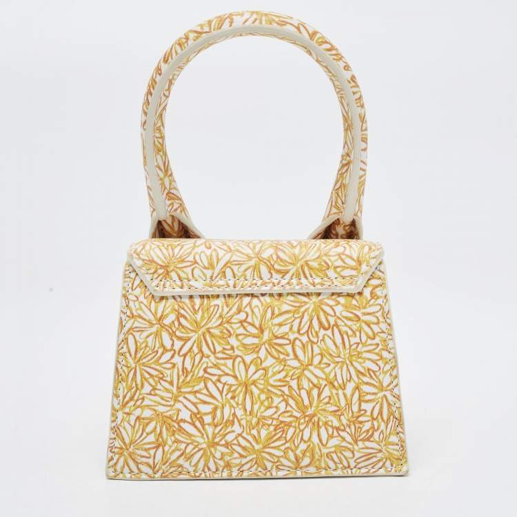 Pre Owned Jacquemus Yellow/White Floral Print Leather Mini Le Chiquito Top Handle Bag