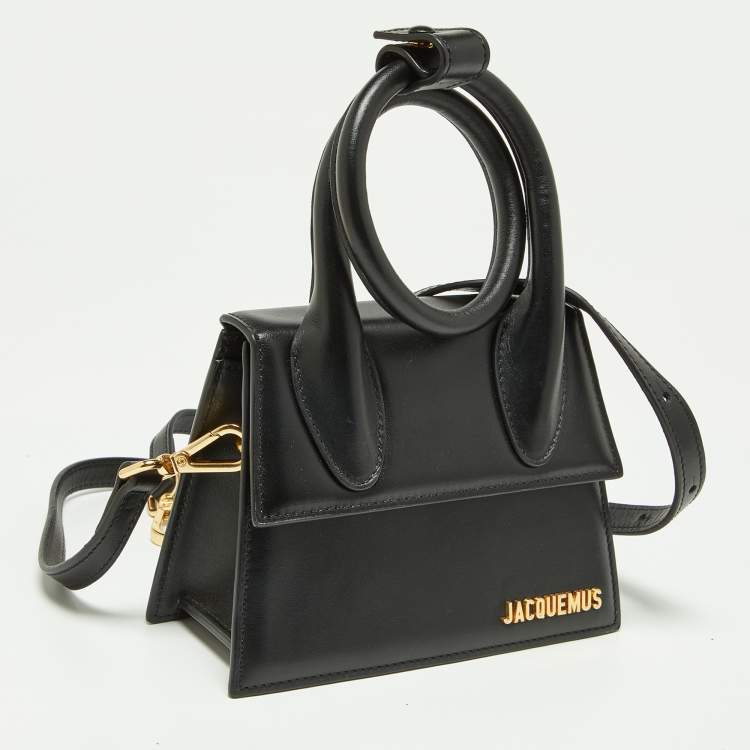 Pre Owned Jacquemus Black Leather Le Chiquito Noeud Top Handle Bag