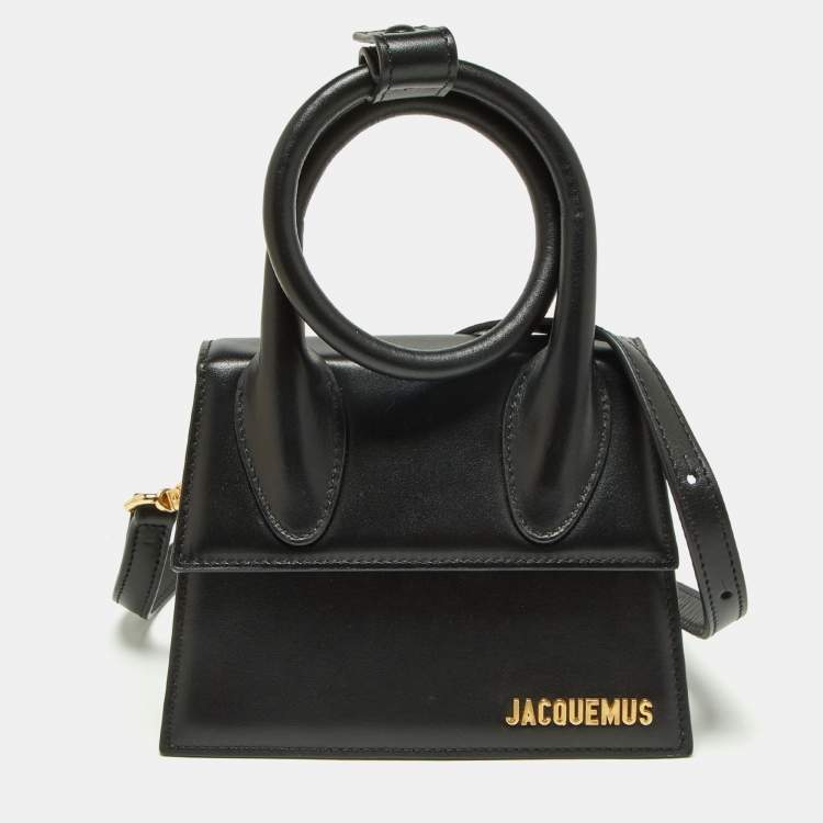 Pre Owned Jacquemus Black Leather Le Chiquito Noeud Top Handle Bag