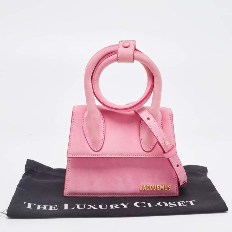 Pre Owned Jacquemus Pink Nubuck Leather Le Chiquito Noeud Top Handle Bag