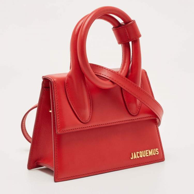Pre Owned Jacquemus Red Leather Le Chiquito Noeud Top Handle Bag