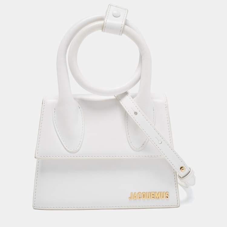 Pre Owned Jacquemus White Leather Le Chiquito Noeud Top Handle Bag