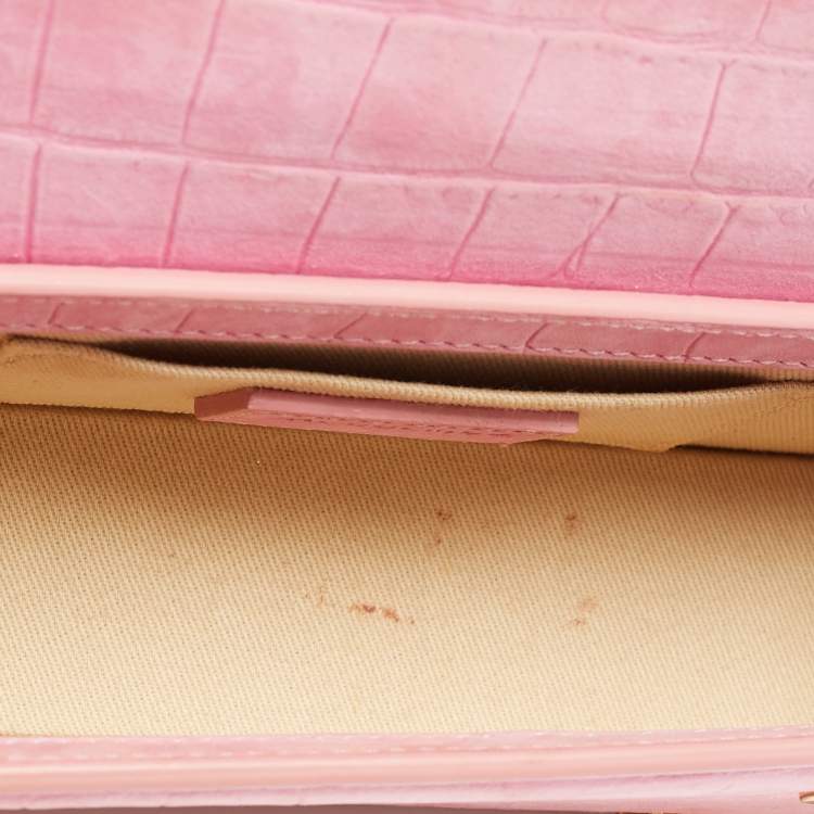 Pre Owned Jacquemus Light Pink Croc Embossed Nubuck Leather Long Le Chiquito Top Handle Bag