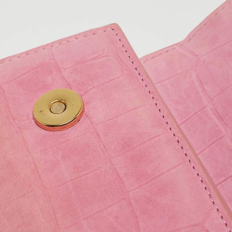 Pre Owned Jacquemus Light Pink Croc Embossed Nubuck Leather Long Le Chiquito Top Handle Bag