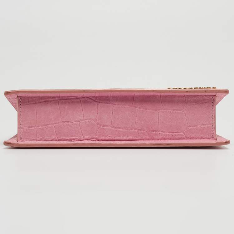 Pre Owned Jacquemus Light Pink Croc Embossed Nubuck Leather Long Le Chiquito Top Handle Bag